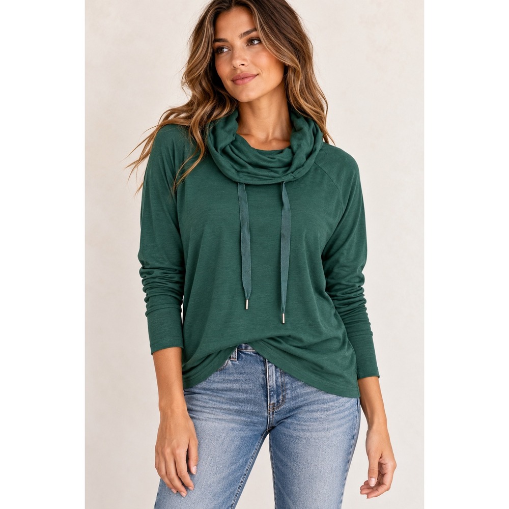 Market & Spruce Cowl Neck Sweatshirt Medium Raglan Green Casual Pullover